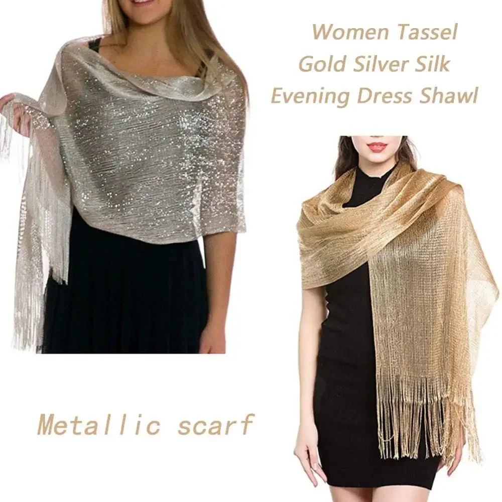 Robes de soirée châles élégants femme doré argenté fil glands mariée demoiselle d'honneur fête mariage tempérament accessoires écharpe