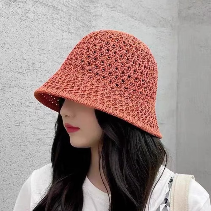 Chapeau de paille de plage pour femme, respirant, chic, style bob, tissé à la main, pour l'été, la pêche et la protection solaire