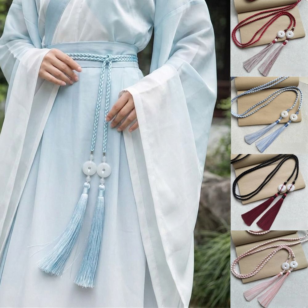 Ceinture Hanfu vintage tressée à la main, style chinois traditionnel, avec pompon et pendentif Ping An, pour hommes et femmes
