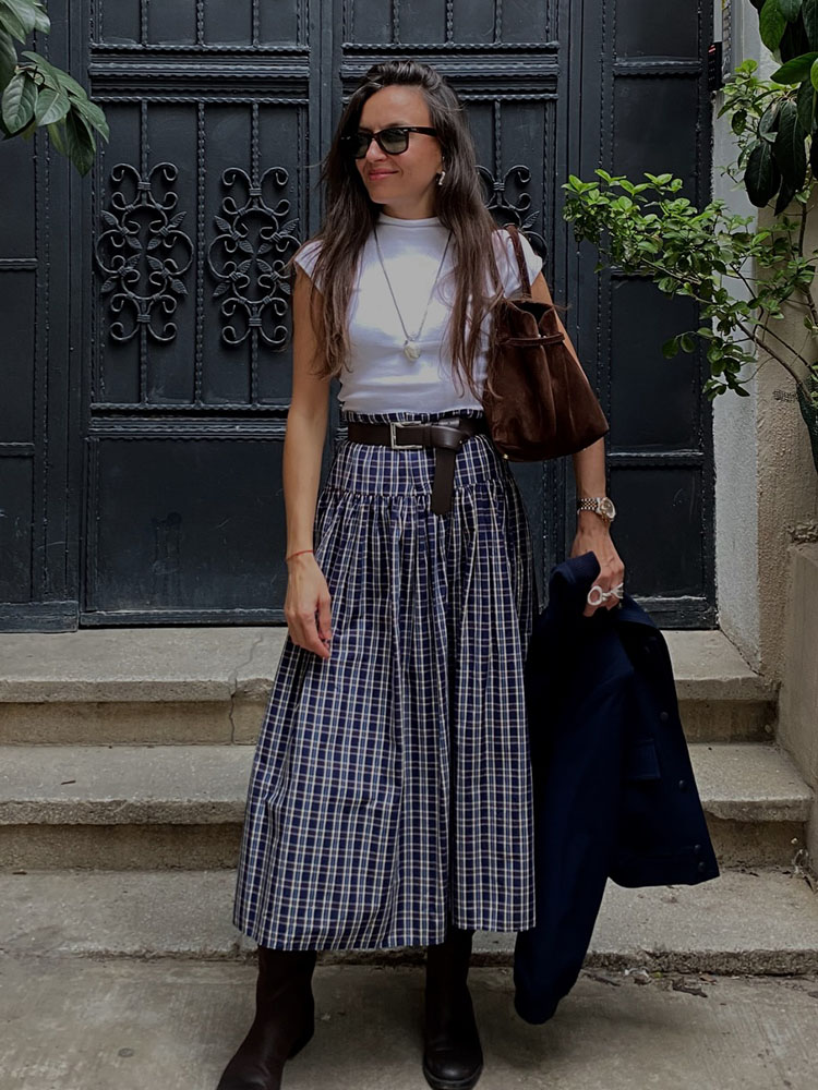 HH femme mode rue Style jupe femmes mode ceinturée Plaid jupe Midi fermeture éclair décontracté jupe longue taille haute Chic jupe plissée