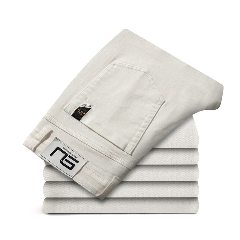 2025 hommes jean blanc mode décontracté Style classique coupe droite régulière pantalon doux mâle pantalon extensible avancé