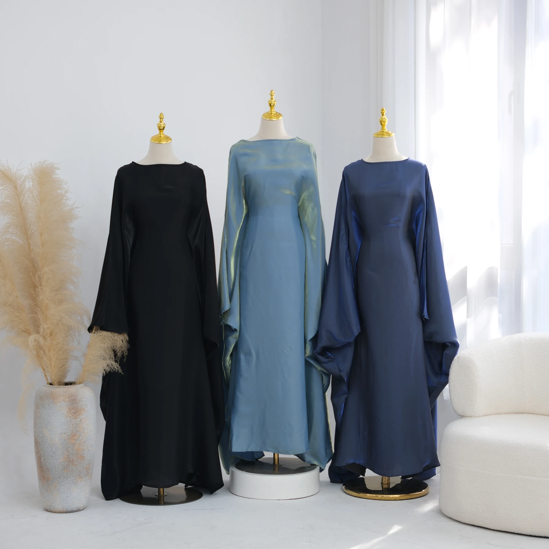 Robe kaftan brillante pour femmes pour la fête du soir du Ramadan, manches papillon, col rond, abaya musulmane pour femmes, vêtements islamiques de Dubaï