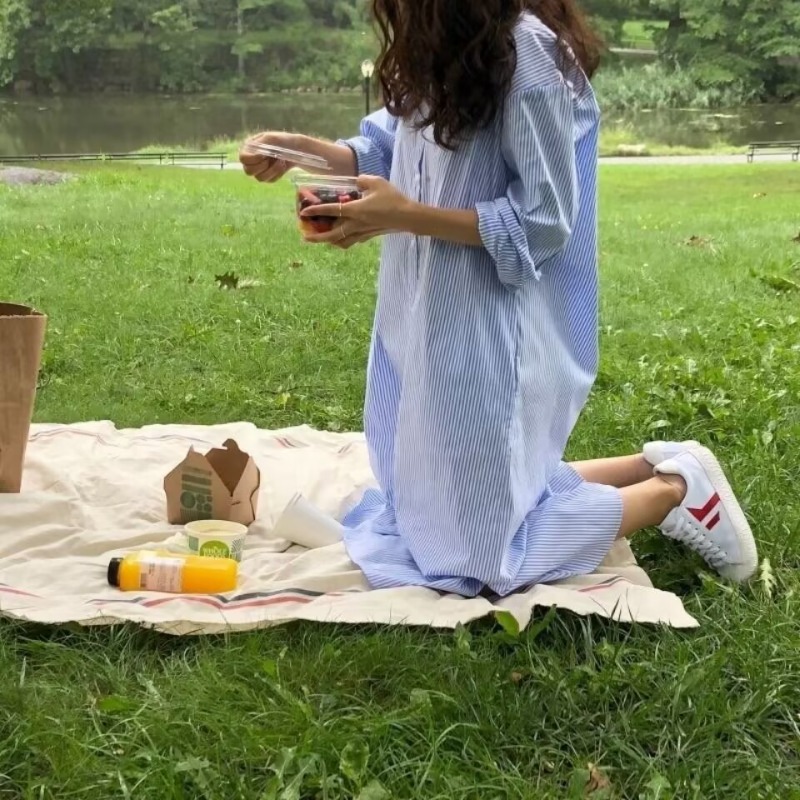 Robe chemise décontractée à manches longues pour femme, style vintage rayé, coupe ample, mode printemps-été
