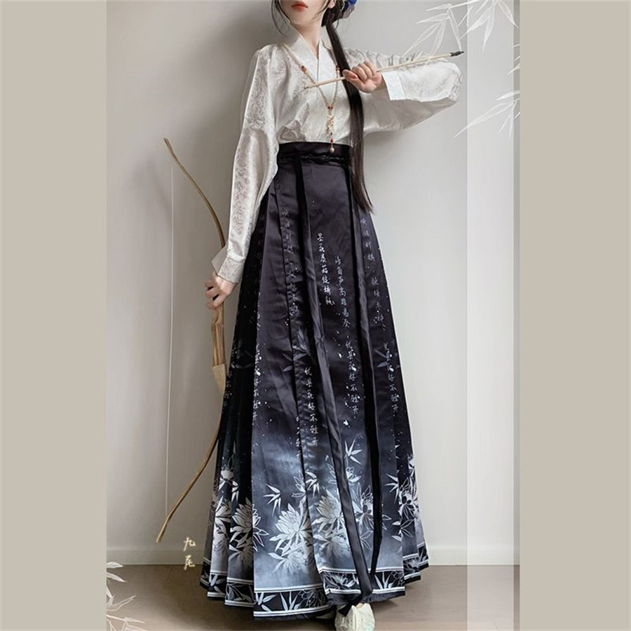 Jupe Hanfu de Style chinois, Costume de la dynastie Mamianqun Ming, tissage doré ou imprimé, jupe visage de cheval, robe chinoise originale