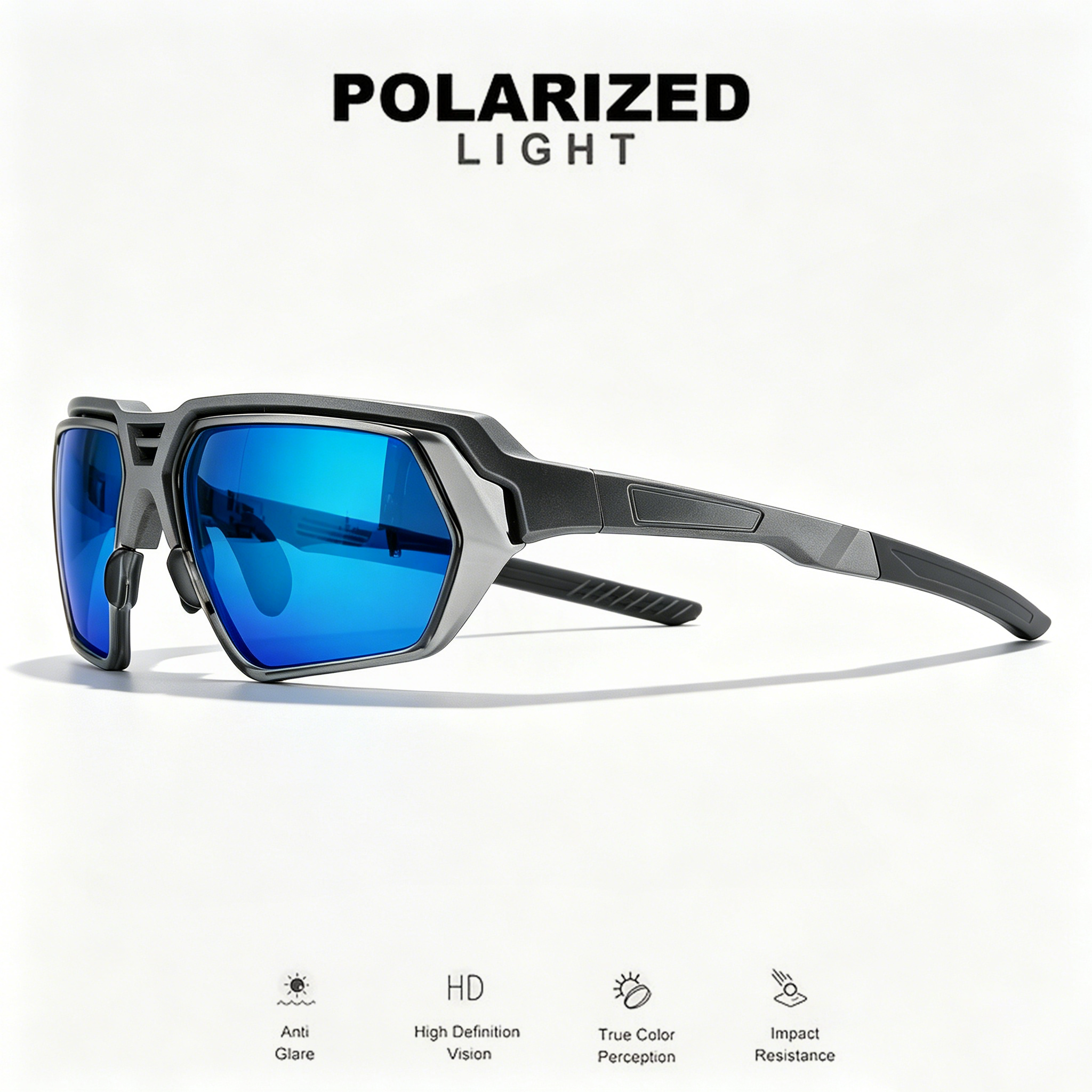 Nouvelles lunettes de soleil polarisées pour hommes - Verres bleus miroir teintés jaunes, plaquettes de nez réglables, protection UV400 pour les jours ensoleillés et nuageux, conduite