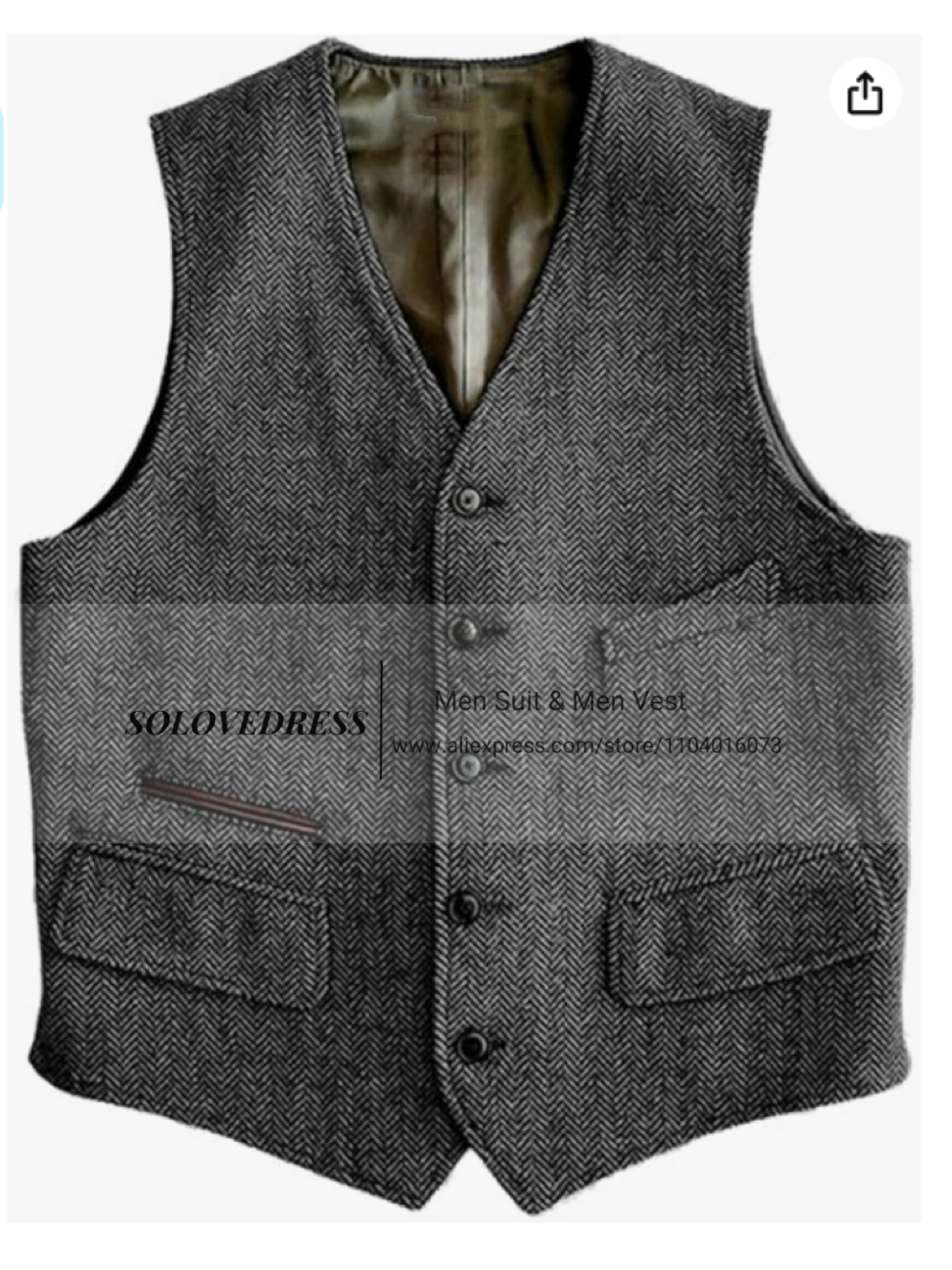Gilet pour hommes coupe ajustée costumes gilet à chevrons Tweed cran revers laine affaires gilet décontracté Grossmen pour mariage