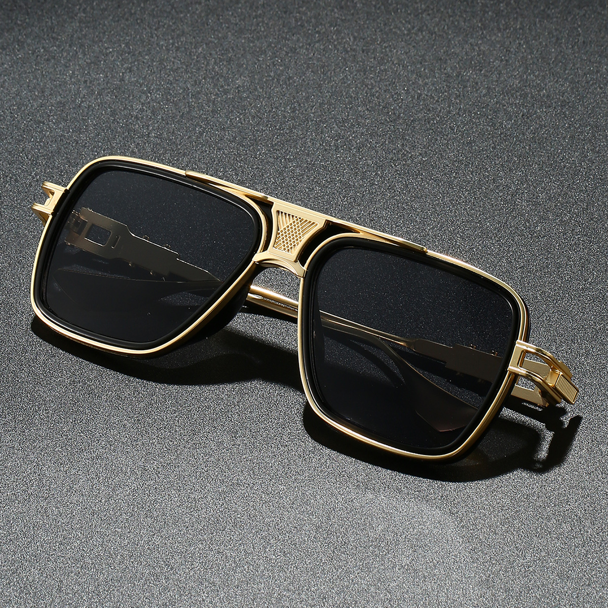 Lunettes de soleil carrées de luxe à double pont, monture intégrale en plastique et métal, verres PC UV400 non polarisés, pour hommes, style décontracté et tendance