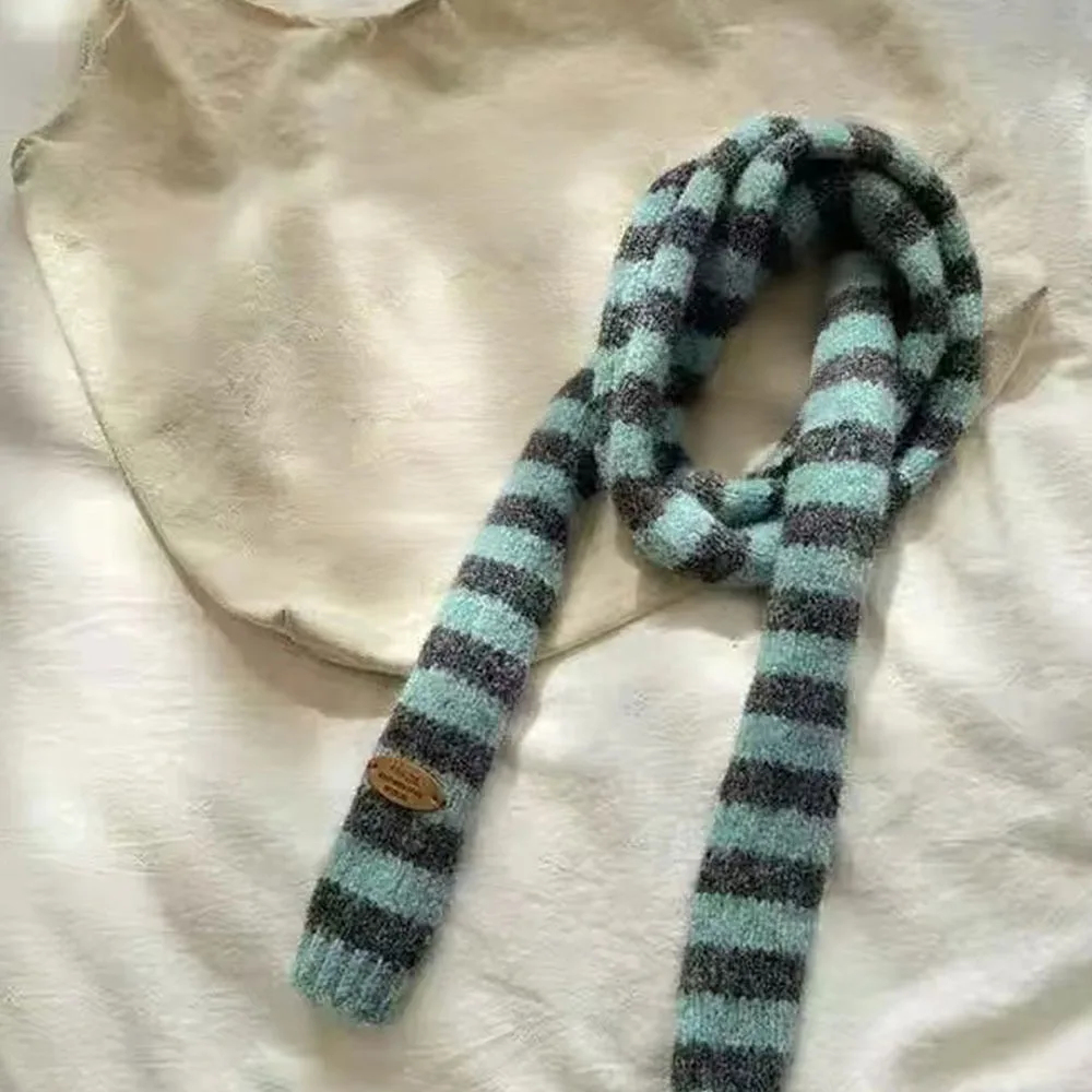 Foulard Long en coton à rayures noires et grises pour femmes, foulard décoratif Slim, chaud, tricoté, mode Streetwear