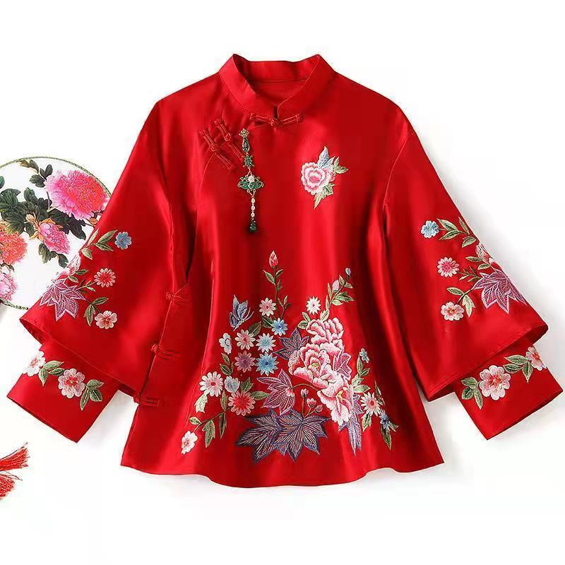 Costume Tang de Style ethnique pour femmes, chemisier Vintage Harajuku brodé, hauts chinois élégants, amples, nouvelle chemise féminine Hanfu, printemps automne