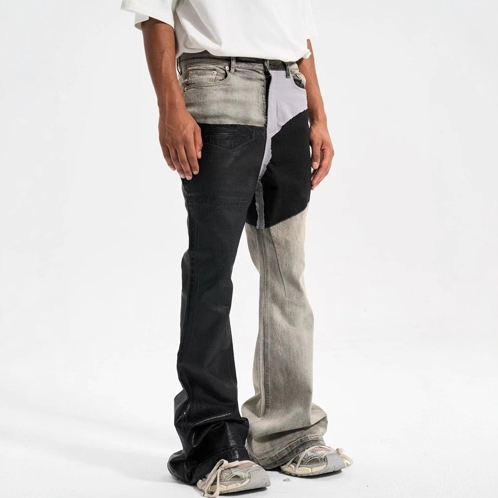 Hommes contraste couleur décontracté à la mode Simple basique mince Flare Denim pantalon quatre saisons nouvelle mode homme jean pantalon Streetwear