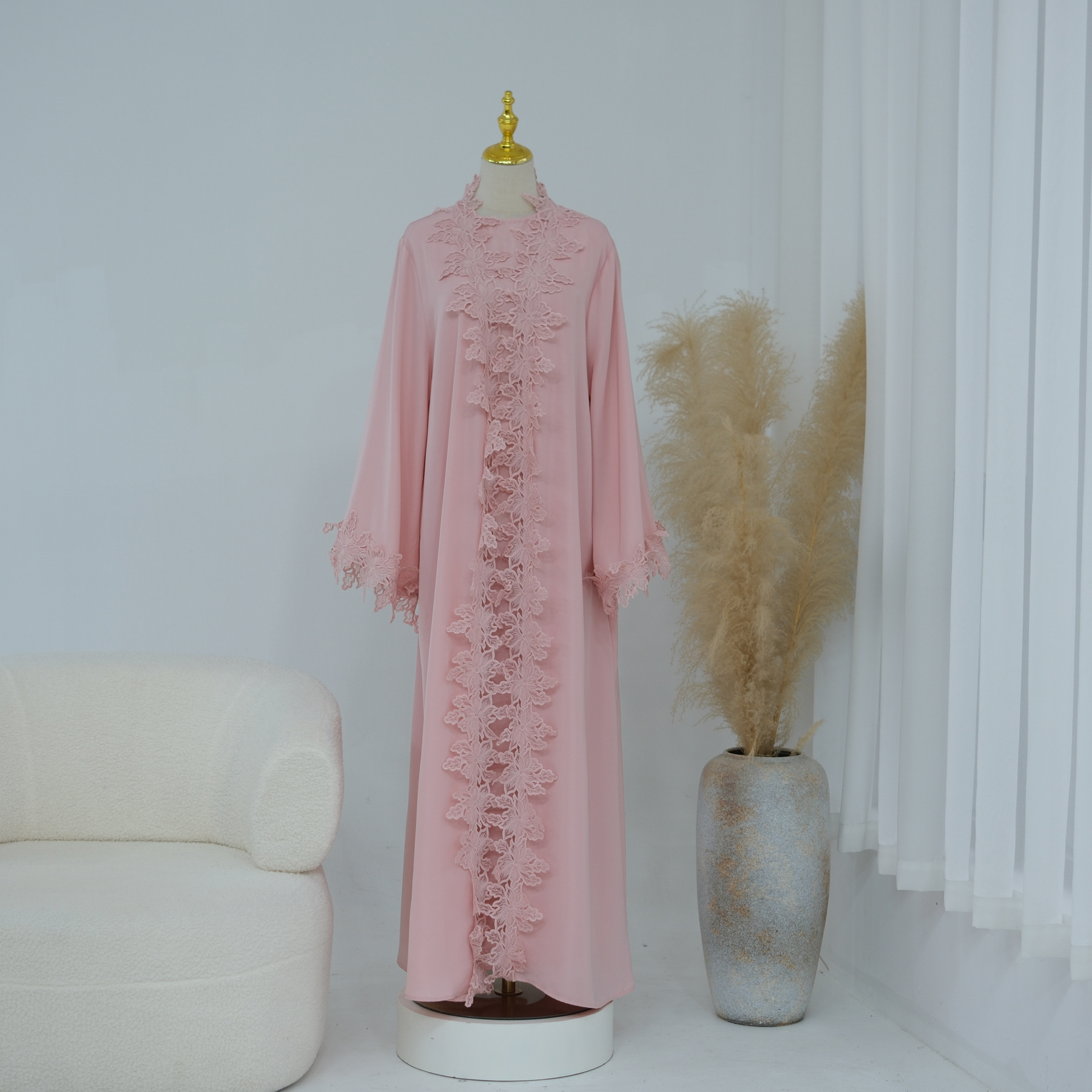Nouvelle Abaya en dentelle à fleurs Nida, vêtements islamiques, robe musulmane pour femmes, Abaya Dubaï, Jalabiya, robe intérieure, ensemble 2 pièces