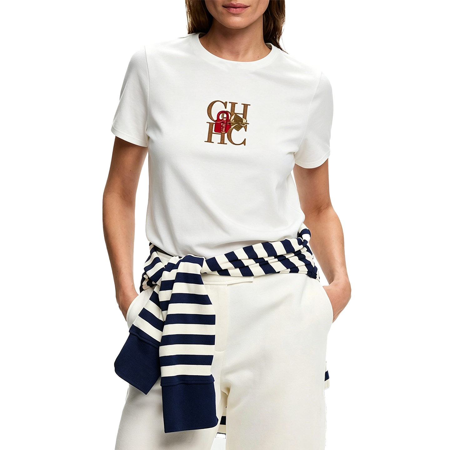 Vêtements pour femmes CH - T-shirt basique en coton brodé pour femmes - Style streetwear - Mode estivale - Haut confortable et respirant