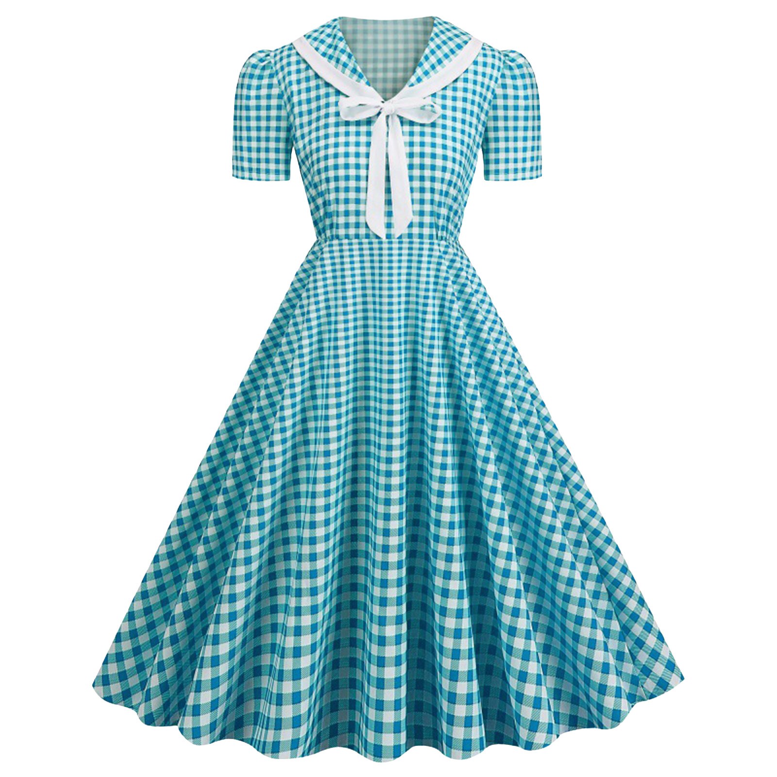 Robe trapèze rétro à carreaux pour femmes, robe trapèze, imprimé vintage, années 50 et 60, robe de soirée rockabilly, nœud, robes de Rhpour dames, été