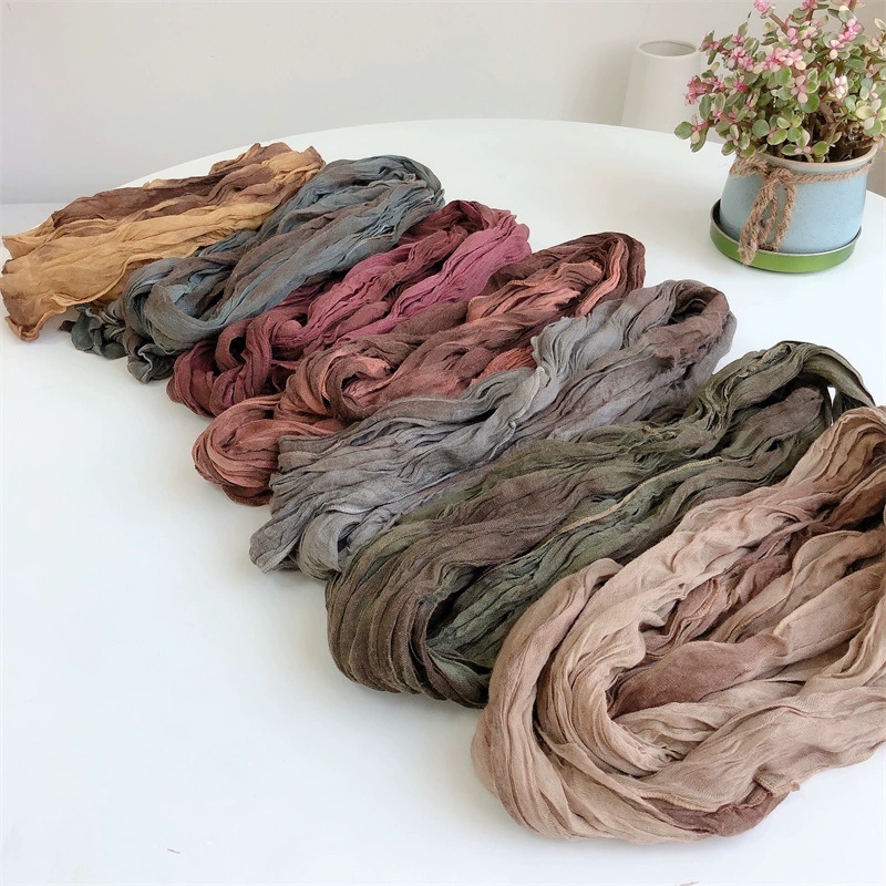 Écharpe rétro en coton doux et confortable pour femme, écharpe plissée Chic, automne et hiver