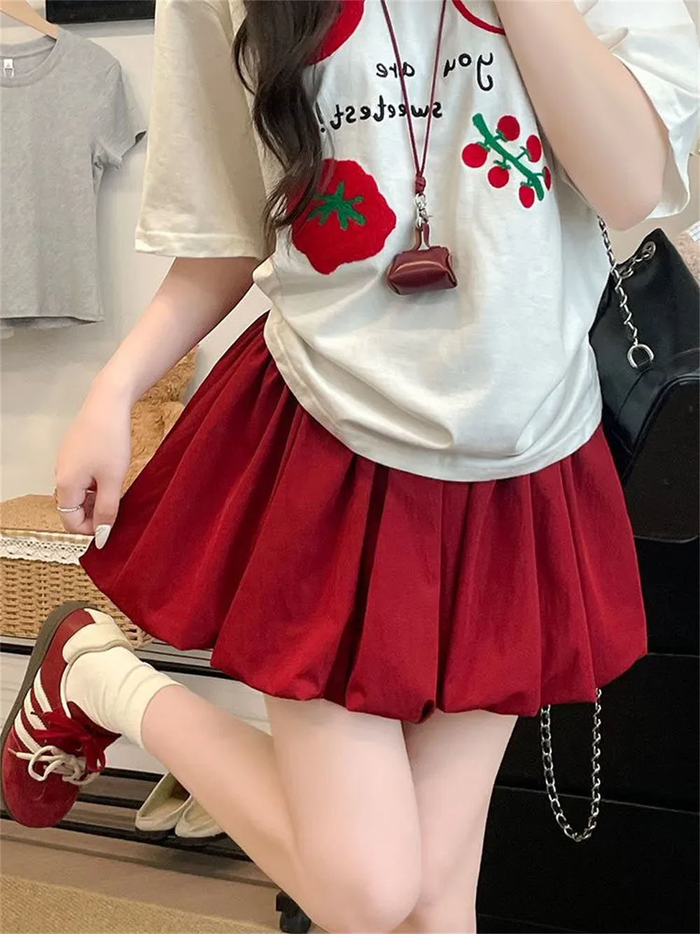 Mini-jupe taille haute coupe trapèze amincissante d'été avec short intégré pour petites tailles, ourlet plissé bouffant pour femme
