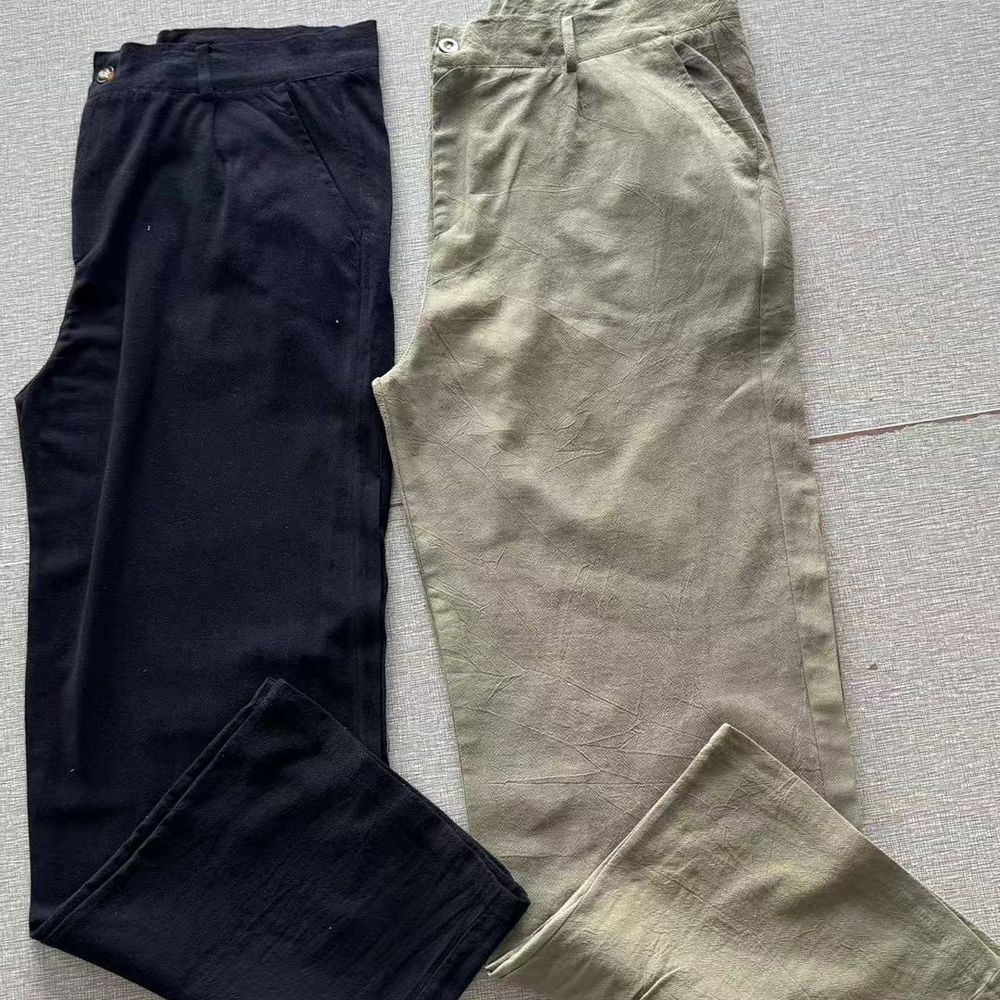 Pantalon ample en lin pour homme, décontracté, couleur unie, jambe large, surdimensionné, style plage, printemps YYCFS-20260324007