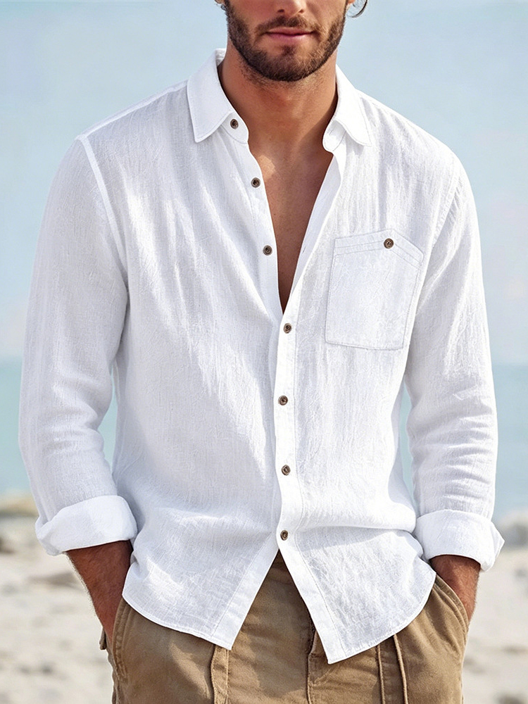 Chemises décontractées à manches longues pour hommes, couleur unie, ample, respirant, en lin, pour vacances à la plage, mode printemps automne, Cardigans