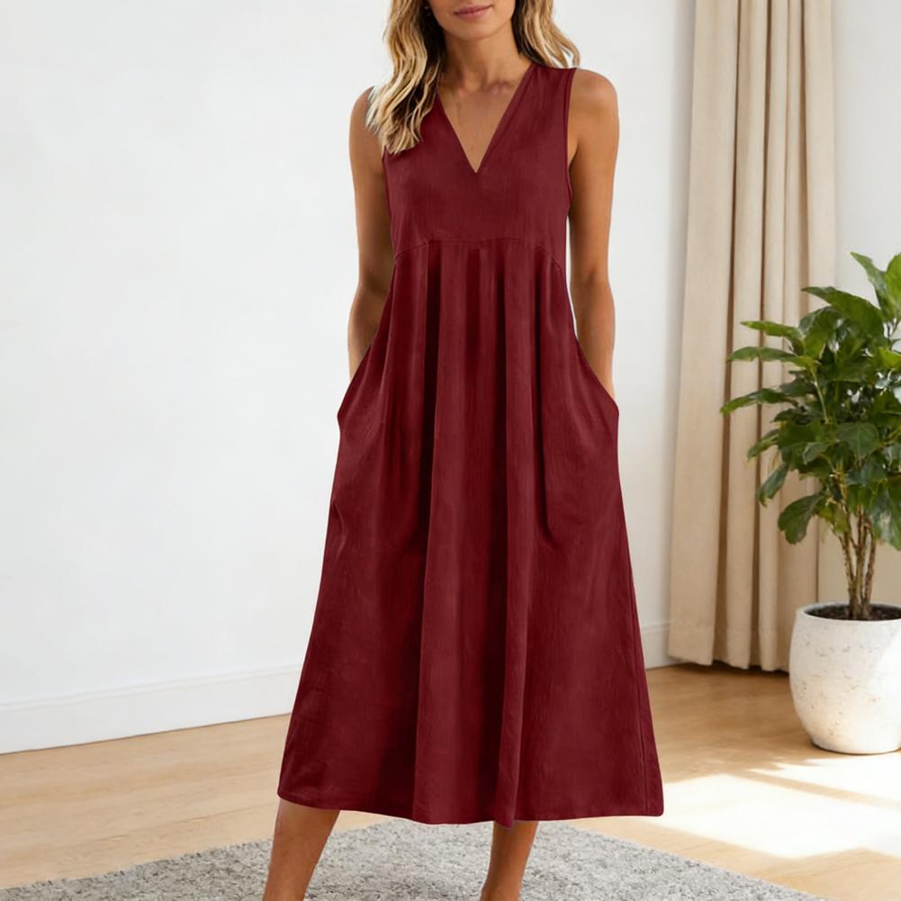 Pantalon large décontracté en coton et lin pour femme, robe d'été sans manches à col en V, pantalon ample décontracté à jambes larges