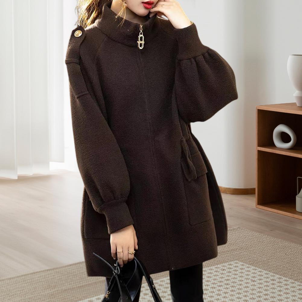 Manteau d'hiver élégant pour femme, avec col montant, manches longues épaisses, grandes poches, à la mode pour le froid et l'extérieur