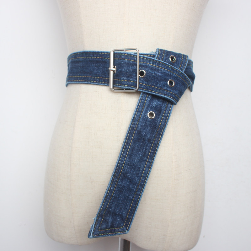 Ceinture en jean pour femme, ceinture décorative bleue pour robe, ceinture de mode, ceinture de taille, boucle à ardillon argenté, ceinture pour jeans