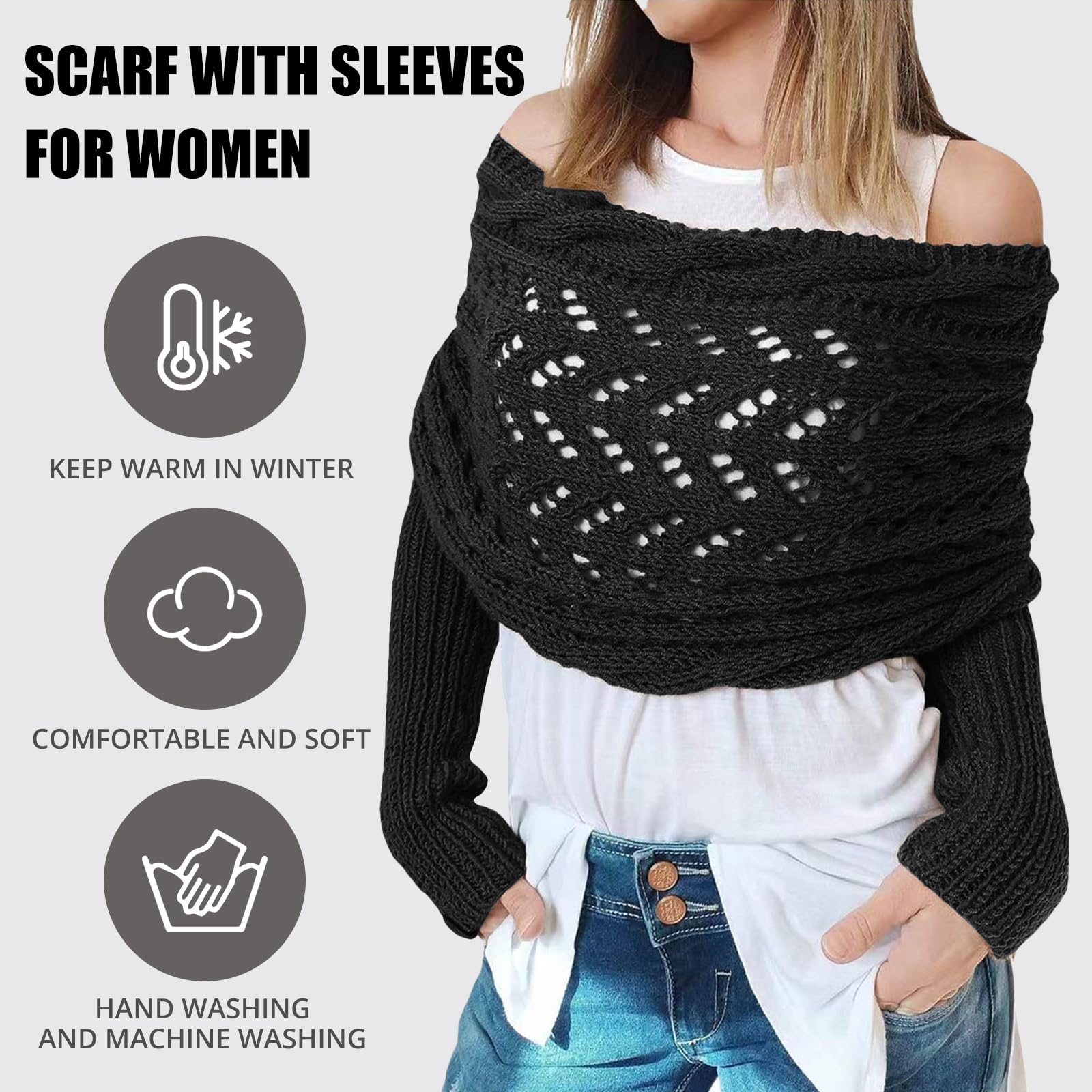 Écharpe avec manches pour femmes, châle enveloppant, câble tricoté au Crochet, écharpe multifonctionnelle, pulls avec manches