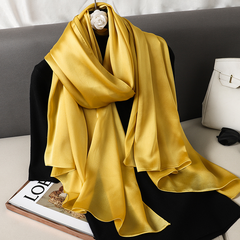 Foulard Foulard en soie châles dame Bufanda élégant solide foulards femmes Sping Pashmina Hijab enveloppes femme plage étoles 2024 luxe