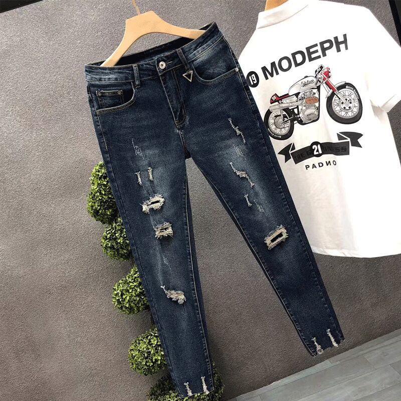Jean court pour hommes pantalon déchiré cassé mode coréenne déchiré Kpop empilé tendance 2025 Style pas cher avec trous homme pantalon de cowboy