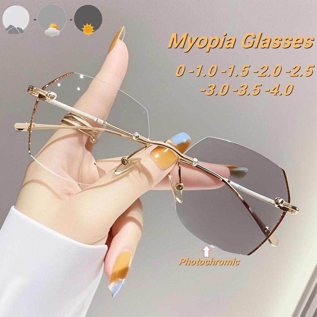 Lunettes d'été pour myopie photochromiques sans cadre, avec sensation neutre haut de gamme et luxueuses, Anti-lumière bleue, nouvelle collection