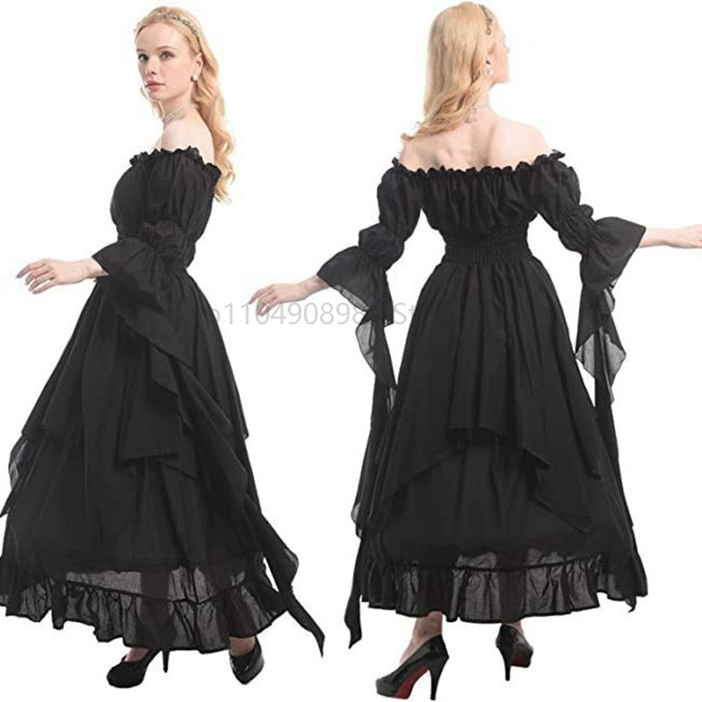 Robe de sorcière gothique pour femmes, Costume de la Renaissance médiévale, robe victorienne à épaules dénudées, Sexy pour fête d'halloween