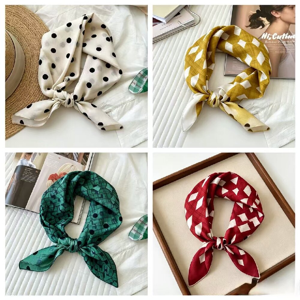 Petit foulard carré à imprimé floral en soie, foulard fin rétro pour femmes, printemps-été, foulards à fleurs tendance, 55*55