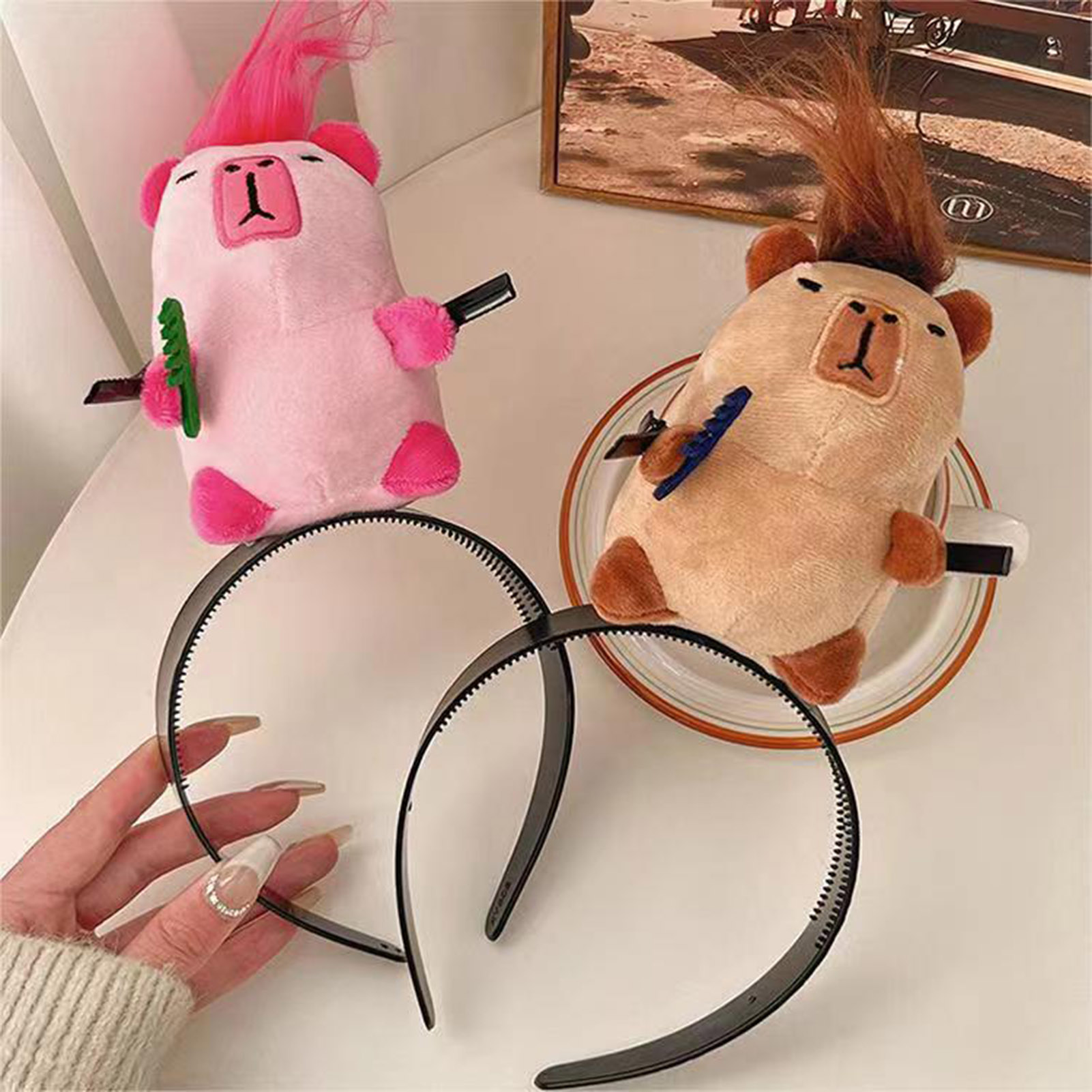 Bande dessinée Capybara bandeau créatif cheveux longs en peluche poupée bandeau drôle lavage coupe soufflage cheveux cerceau cheveux accessoires