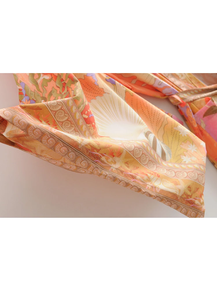 Robe Kimono Vintage Chic à Imprimé Floral pour Femme, Manches Chauve-Souris, Style Bohème, Gothique, Col en V, Plage, Été