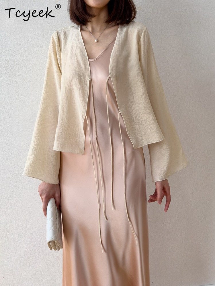Tcyeek Robe longue 100% Soie de Mûrier Naturelle 21MM, Robes d'été en Soie Véritable pour Femme 2026, Robes Élégantes, Vêtements pour Femme, Robe