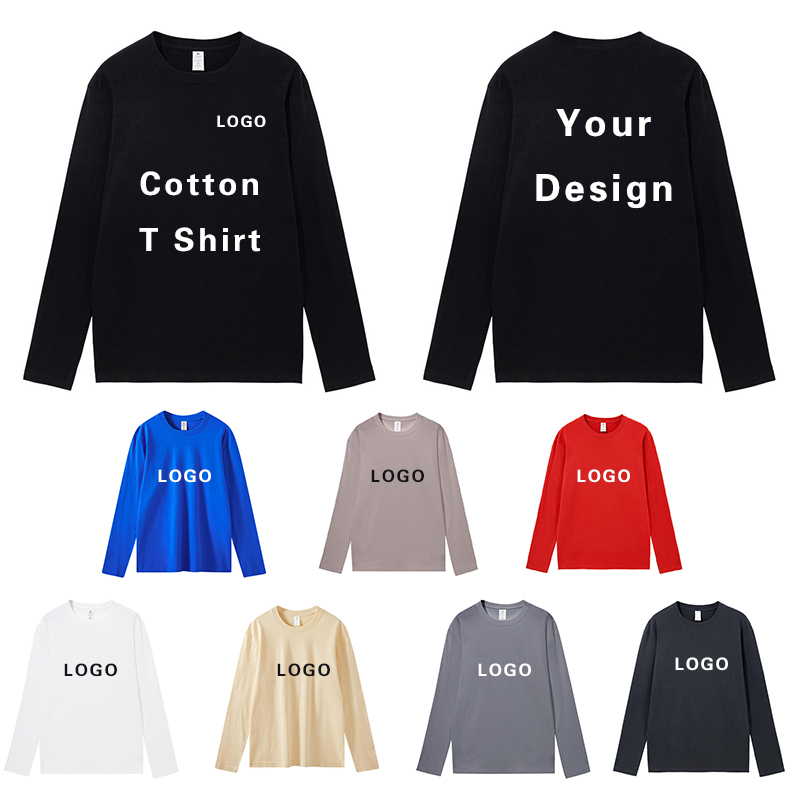 T-shirt manches longues en coton pour hommes et femmes, 230g, Logo imprimé, nom brodé, printemps-automne, Photos personnalisées, maillot d'activité