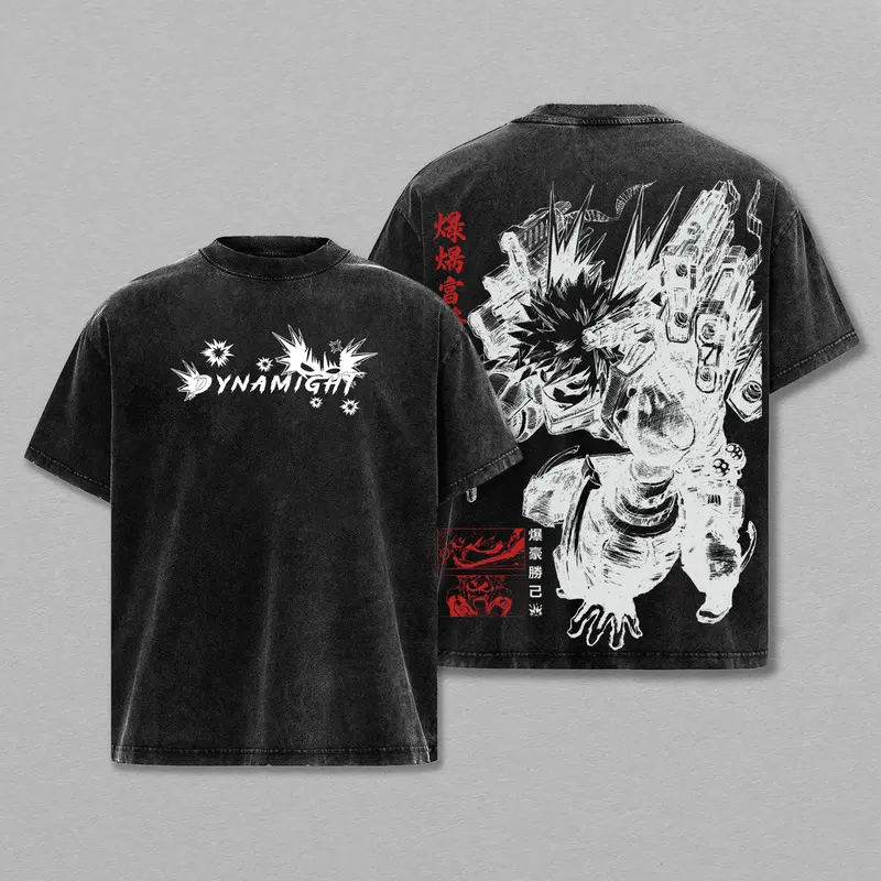 Bakugou Katsuki mon héros académique Anime vêtements hommes femmes T-shirts à manches courtes lavé t-shirt rétro coton t-shirt Harajuku hauts