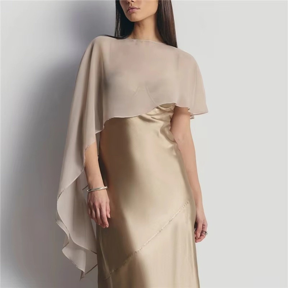 Cape châle élégante en mousseline transparente pour femme, asymétrique, en maille, pour robe de soirée