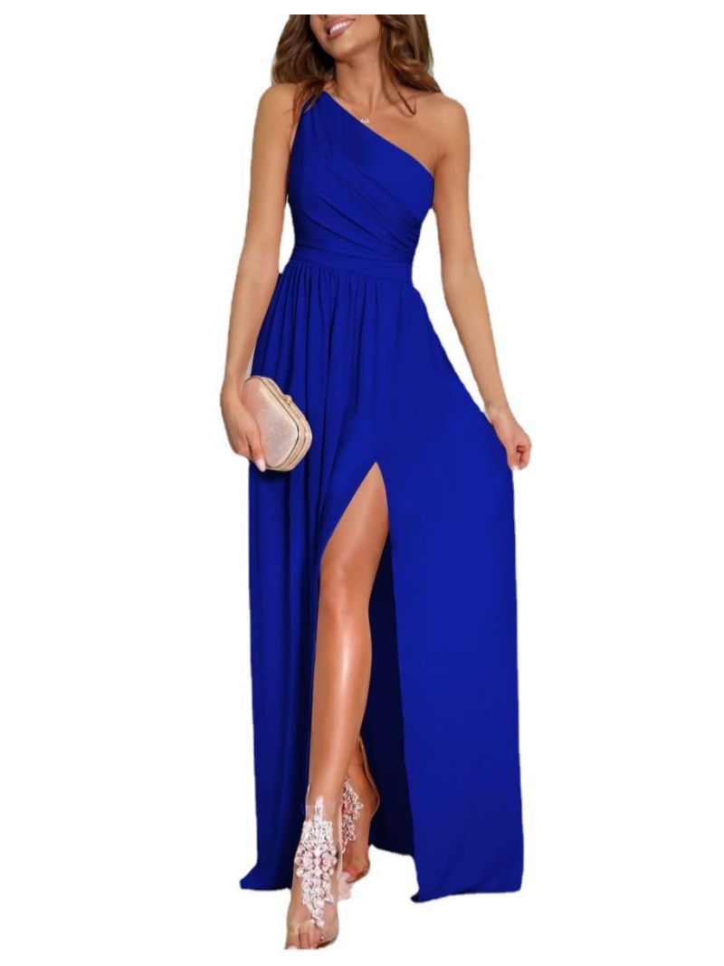 Robe longue asymétrique sans manches pour femme, taille empire, avec fente latérale, idéale pour soirée, mariage ou tenue de cérémonie