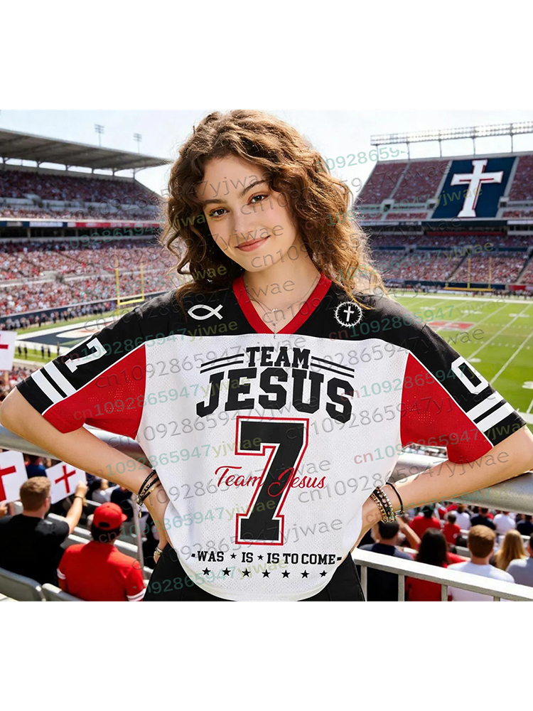 Maillot de baseball unisexe en maille chrétienne Team Jesus 7 avec verset biblique « Was Is Is To Come », maillot biblique pour femmes et hommes