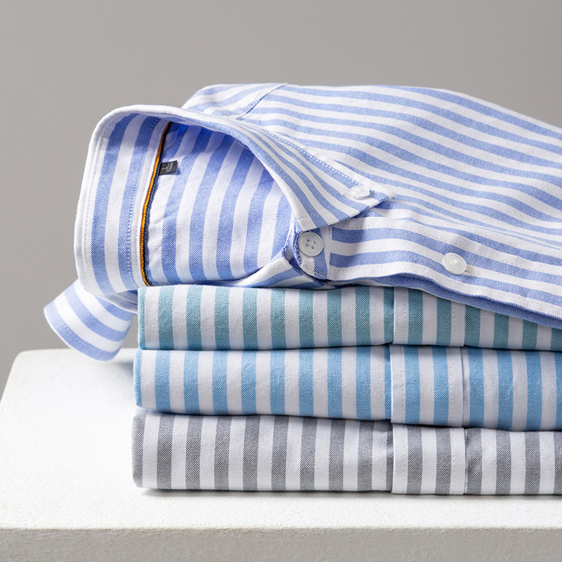 Chemises à manches longues rayées 100 % coton pour homme, style coréen tendance, décontractées, unies, hauts de créateur