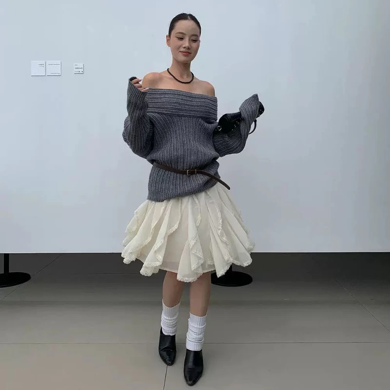 Jupe en Tulle et dentelle de Style coréen pour femmes, jupe féerique douce et élégante à volants, Vintage, Streetwear, jupes superposées irrégulières