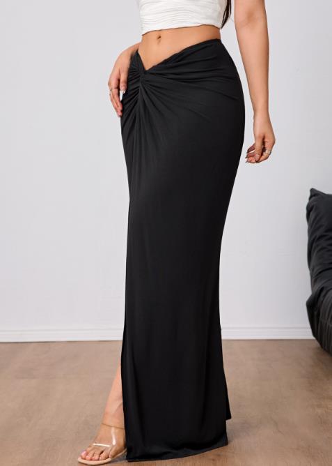 Jupe mi-longue pour femmes, couleur unie, élégante, taille haute, froncée, fente haute, décontractée, quotidienne, nouvelle collection printemps automne 2026