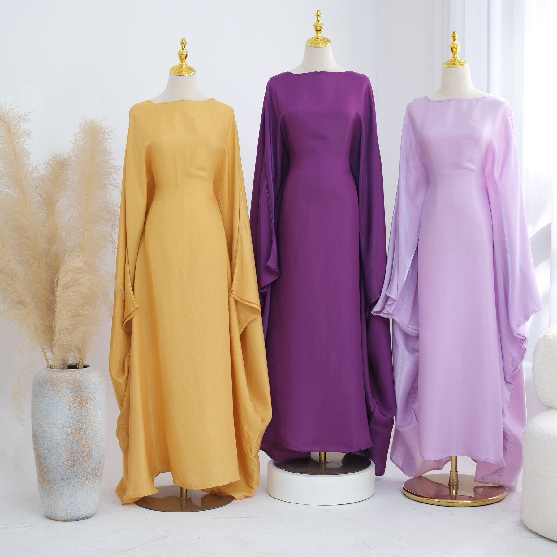 Robe kaftan brillante pour femmes pour la fête du soir du Ramadan, manches papillon, col rond, abaya musulmane pour femmes, vêtements islamiques de Dubaï
