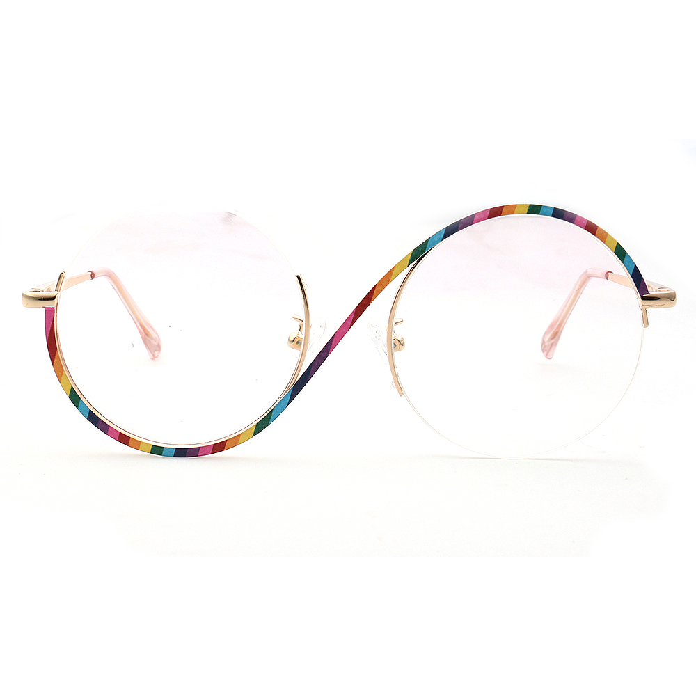 Lunettes vintage demi-jante pour femmes, montures rondes, lunettes optiques, lunettes en métal, arc-en-ciel, lunettes contrevenants, surdimensionnées