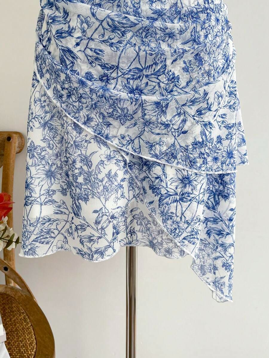 Robe d'été en maille bleue à fleurs pour femmes, col en V, sexy, élégante, douce, coupe ajustée, robe de soirée décontractée
