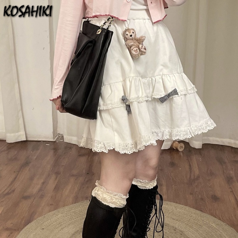 KOSAHISTOYLE-Jupe en dentelle à carreaux pour femmes, taille haute, robe de Rh, élégante, style japonais, assortie avec tout, mignonne, mini, mode, été