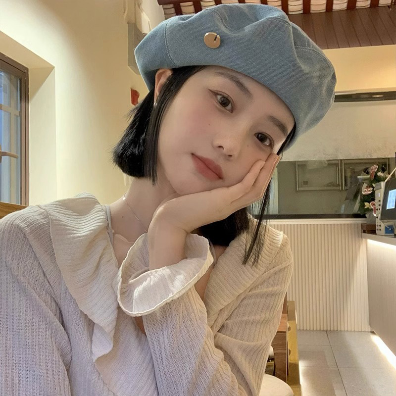 Bérets en denim coréen pour femmes, chapeau octogonal français rétro, casquettes d'artiste et de peintre, printemps et été, filles japonaises