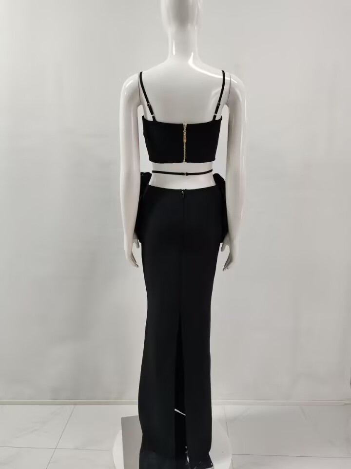 Robe longue à bandes pour femmes, couleur noir et blanc, Sexy, sans manches, col en v, moulante, 2 pièces, florale, tenue de soirée en boîte de nuit