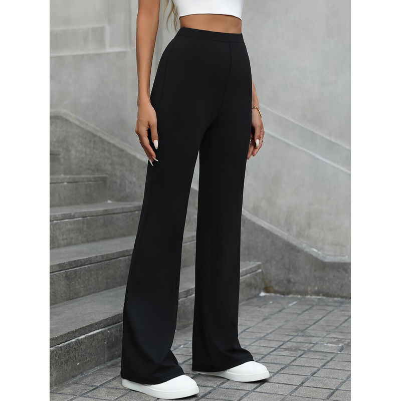 Pantalon évasé pour femmes, mode moderne, taille régulière, extensible, amincissant, noir, tenue décontractée pour le bureau, 2025