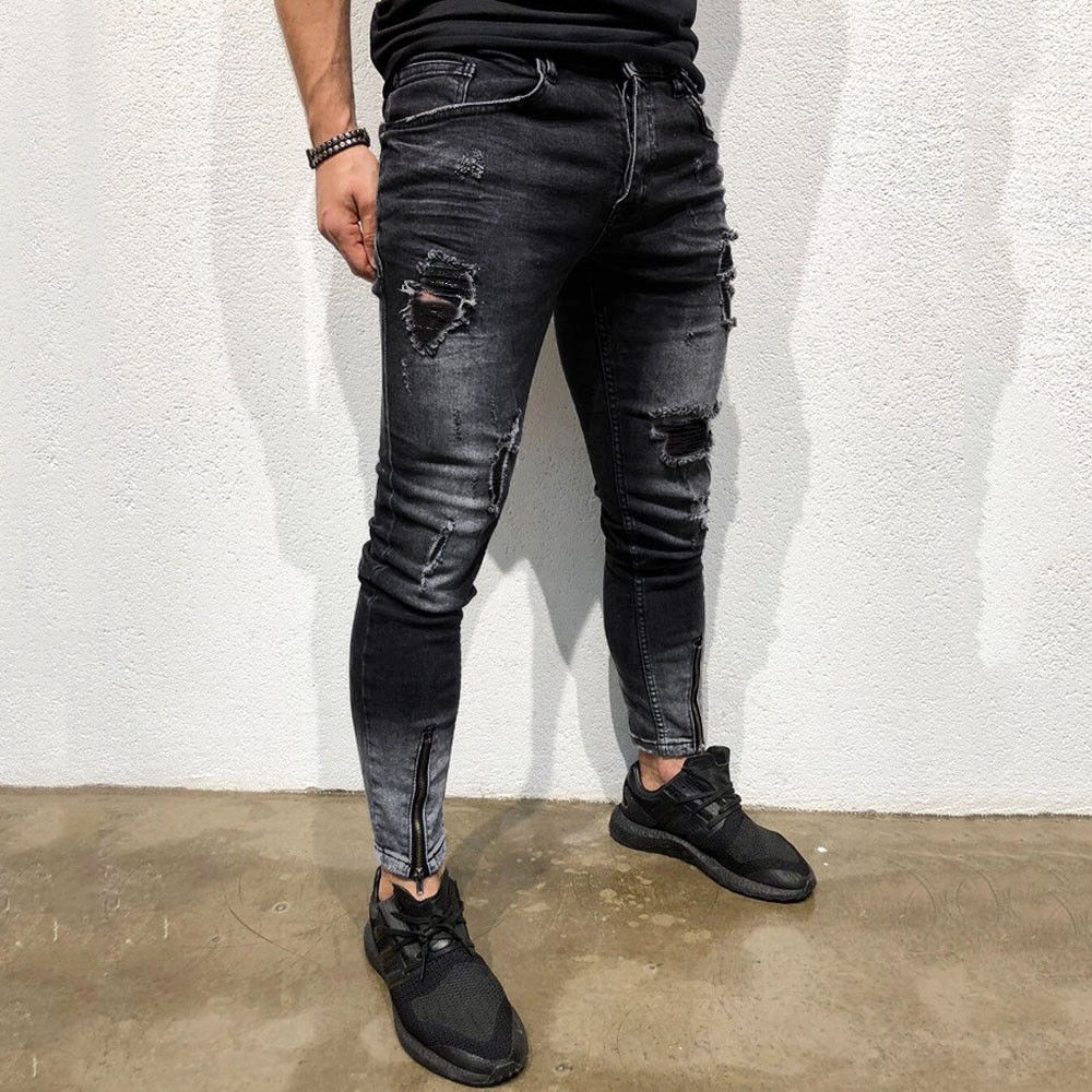 Pantalons en jean extensibles pour hommes pantalons en détresse minces Denim Freyed déchiré Jeans pour hommes pantalons pour hommes 자