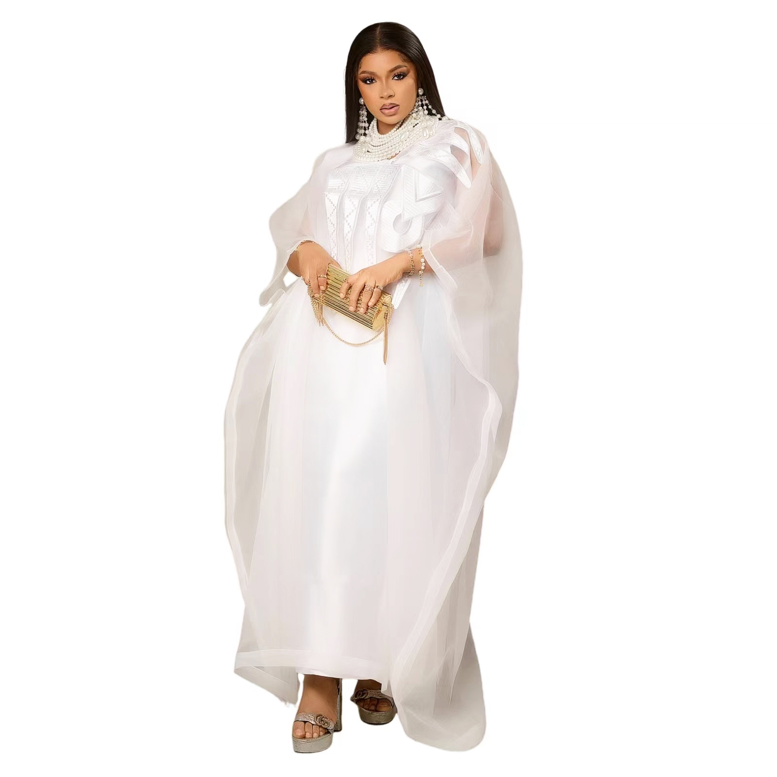 Tenue africaine pour femmes, Abaya blanche brodée, grande taille, robe de soirée élégante pour église